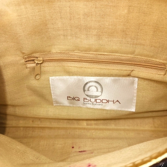 Big Buddha Straw Faux Leather Gold Crocs Trim Accents Fold Over Clutch - Picture 9 of 13